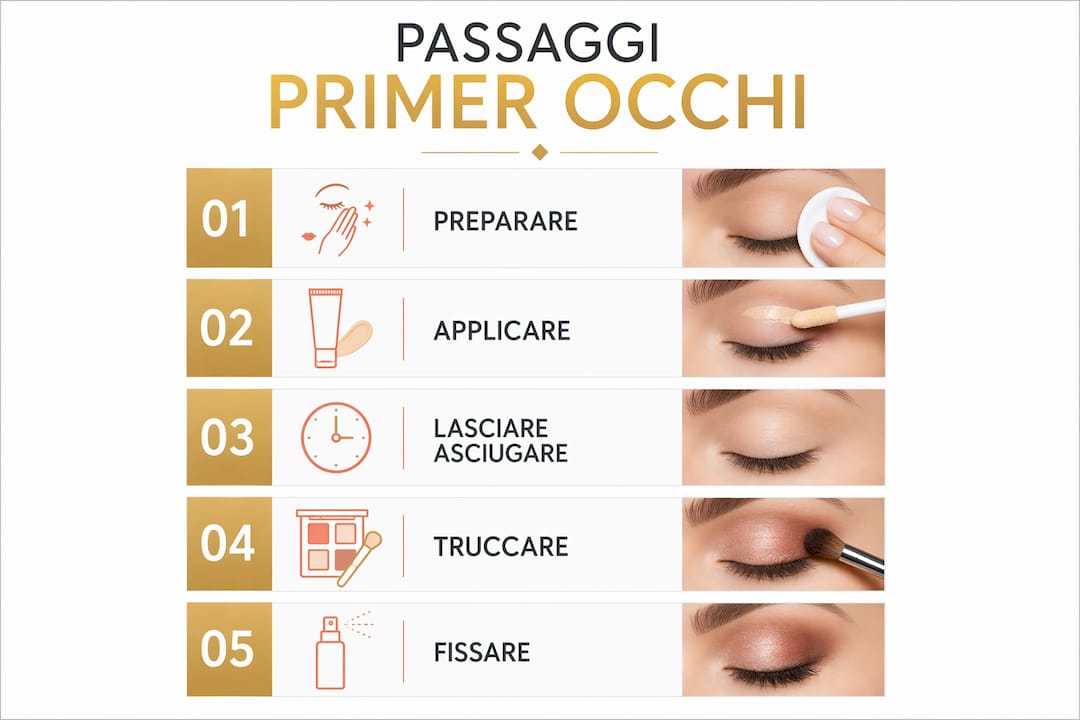 Infografica: tutti i passaggi per applicare il primer occhi in modo perfetto