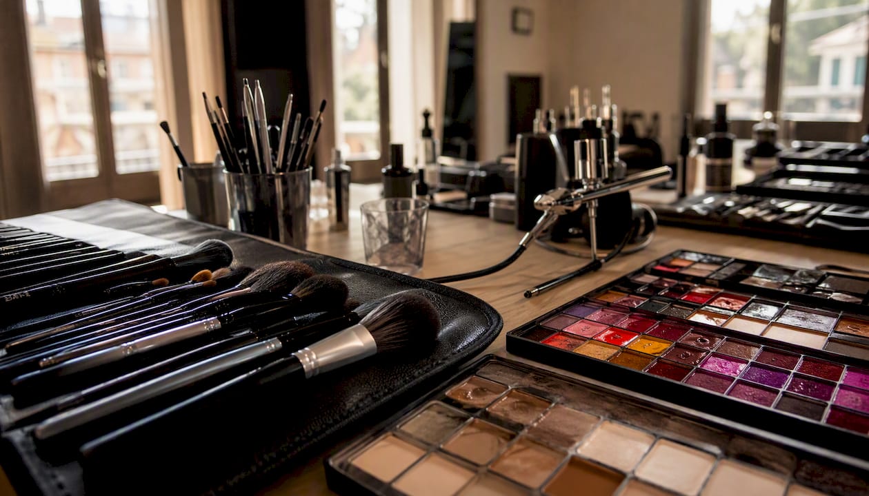 Strumenti per il trucco pronti sul tavolo per i diversi corsi