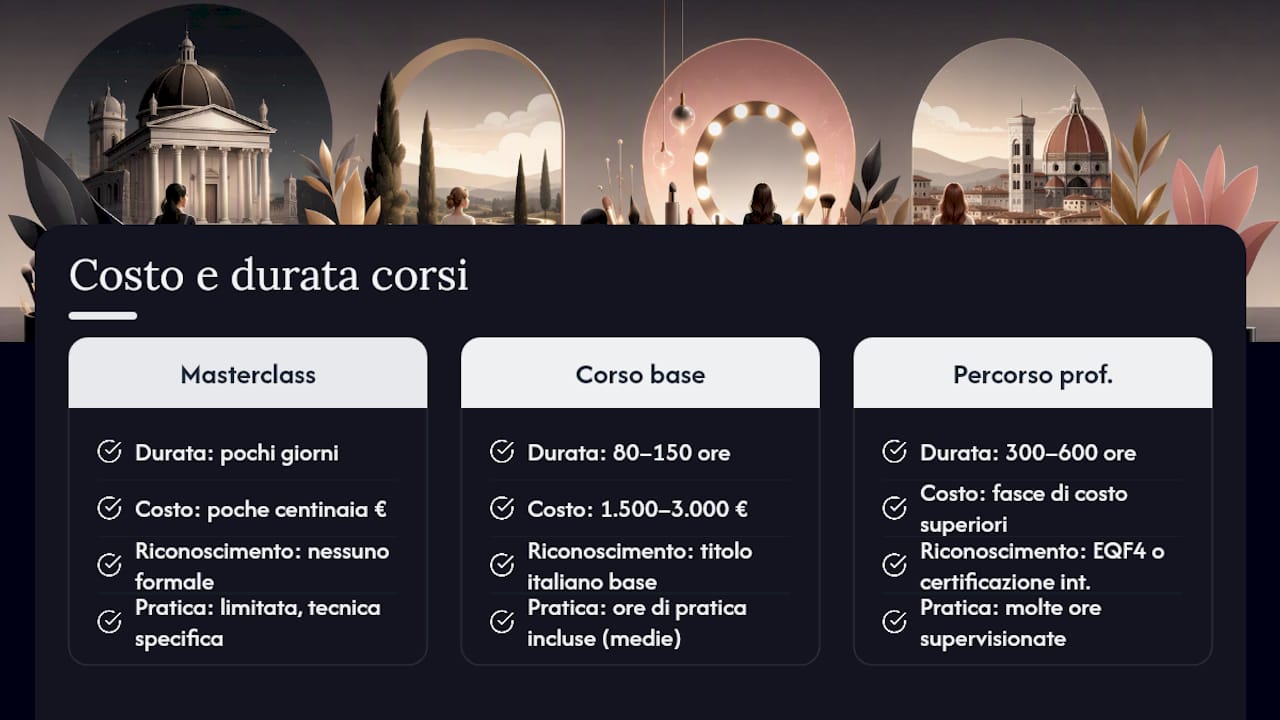 Grafico che confronta costi e durate dei corsi di trucco