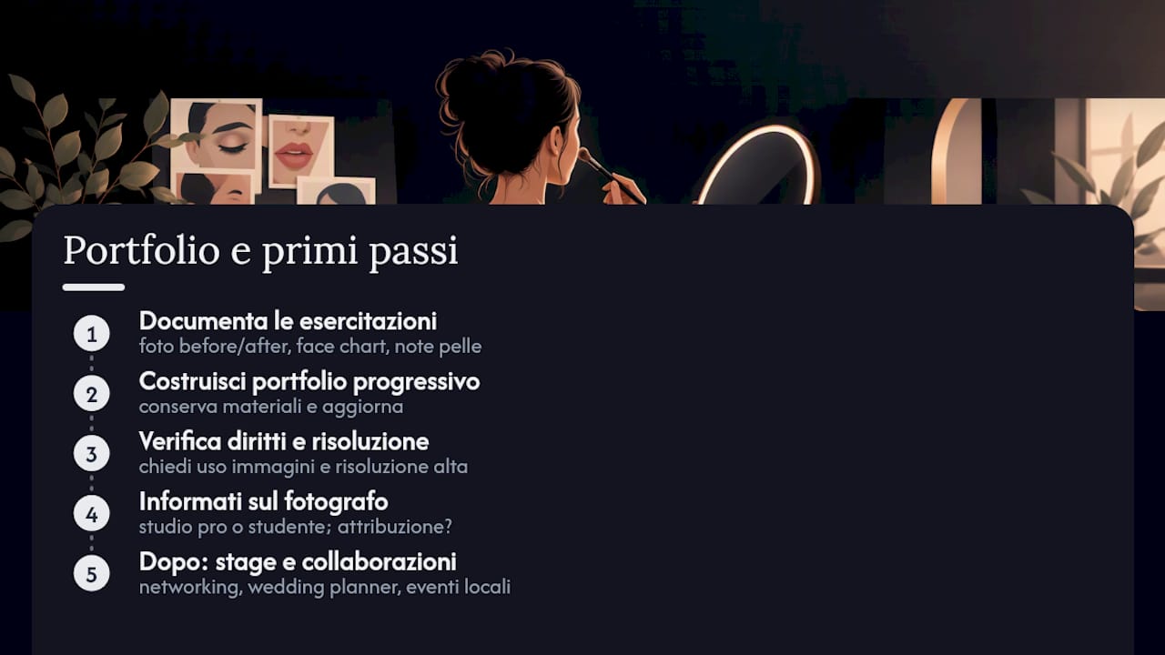 Pratica, portfolio e primi passi professionali durante e dopo il corso — overview diagram