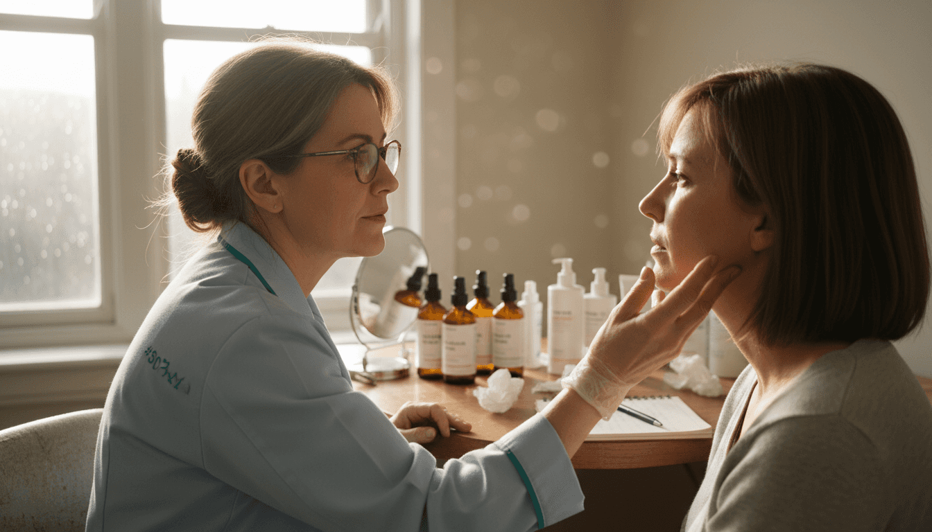 Dermatologist assessing skin health in clinic