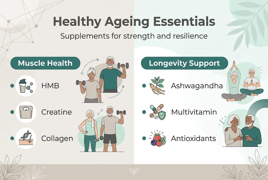 Infographic of muscle and longevity supplements