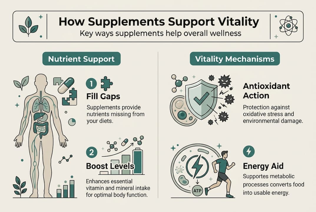Infographic showing supplements’ vitality benefits