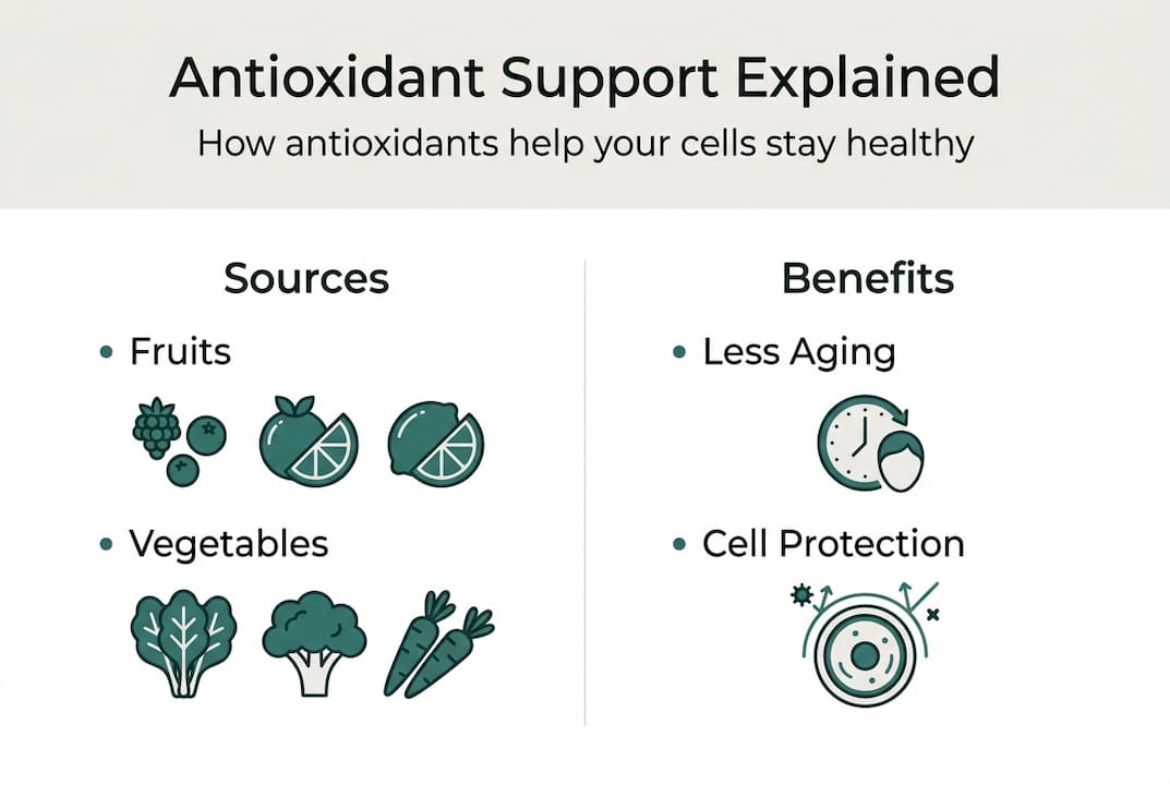 Infographic with sources and benefits of antioxidants
