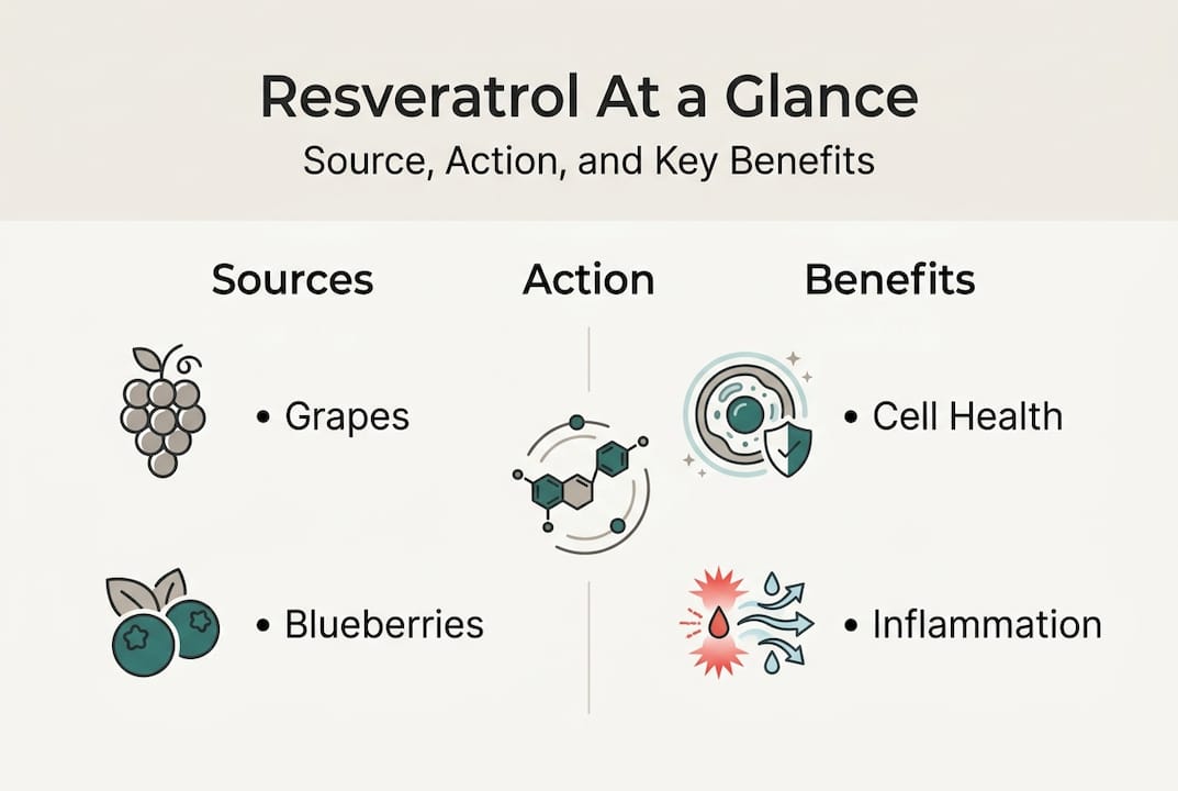 Infographic showing resveratrol sources and benefits