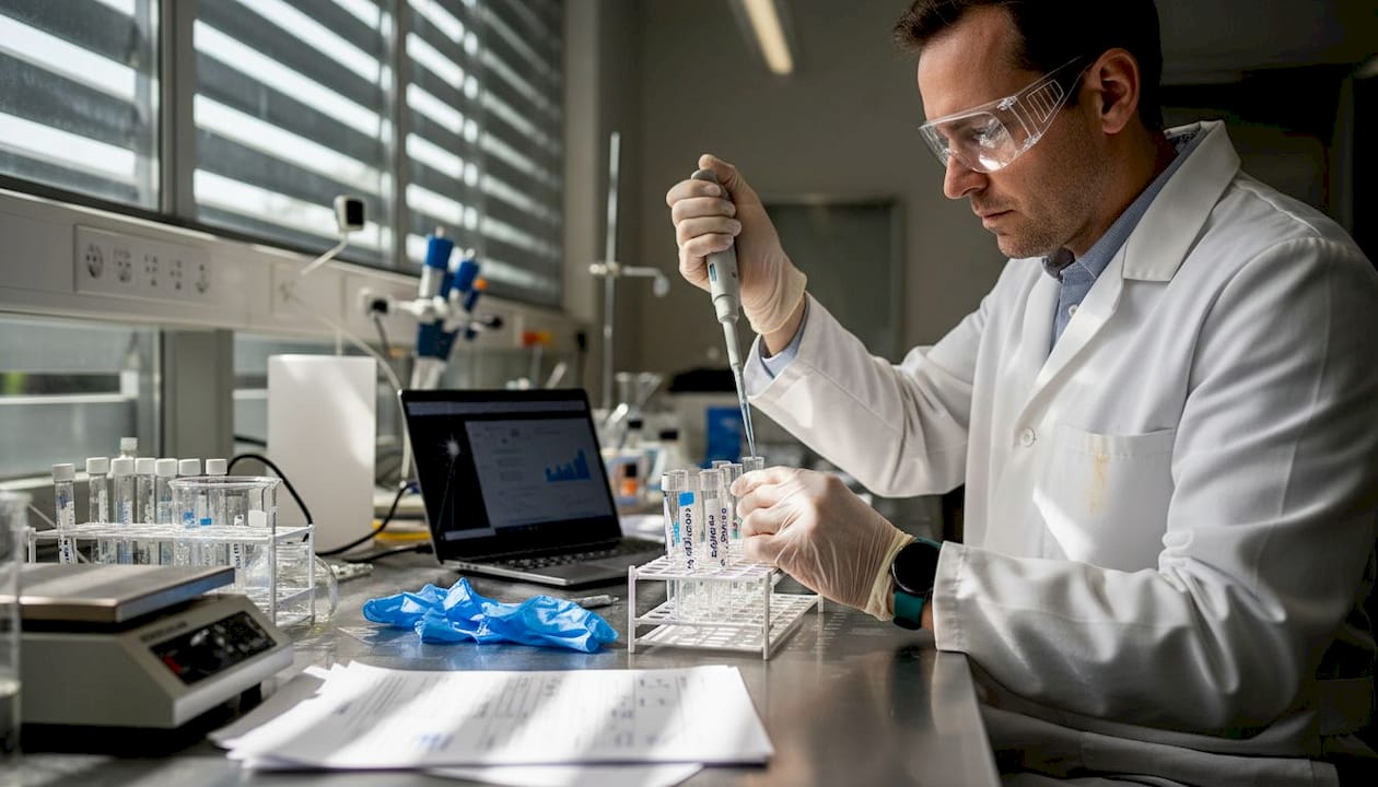 Scientist working with enzyme samples in lab