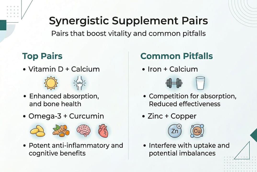 Infographic on common synergistic and risky supplement pairs