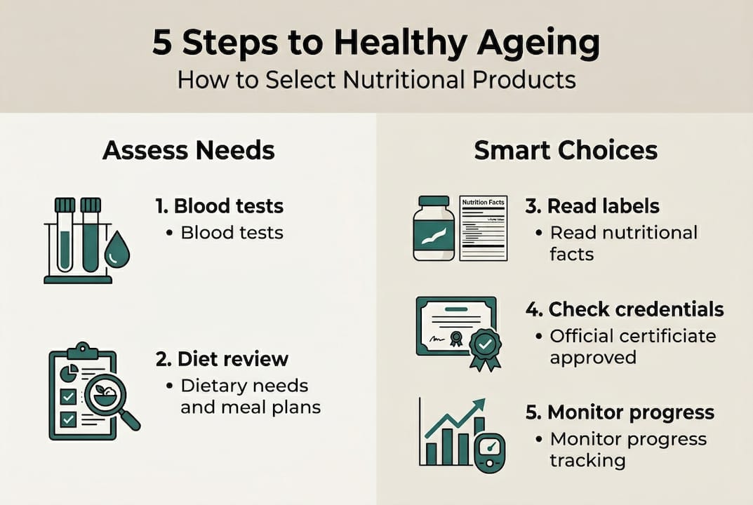 Infographic illustrating 5 steps to healthy ageing