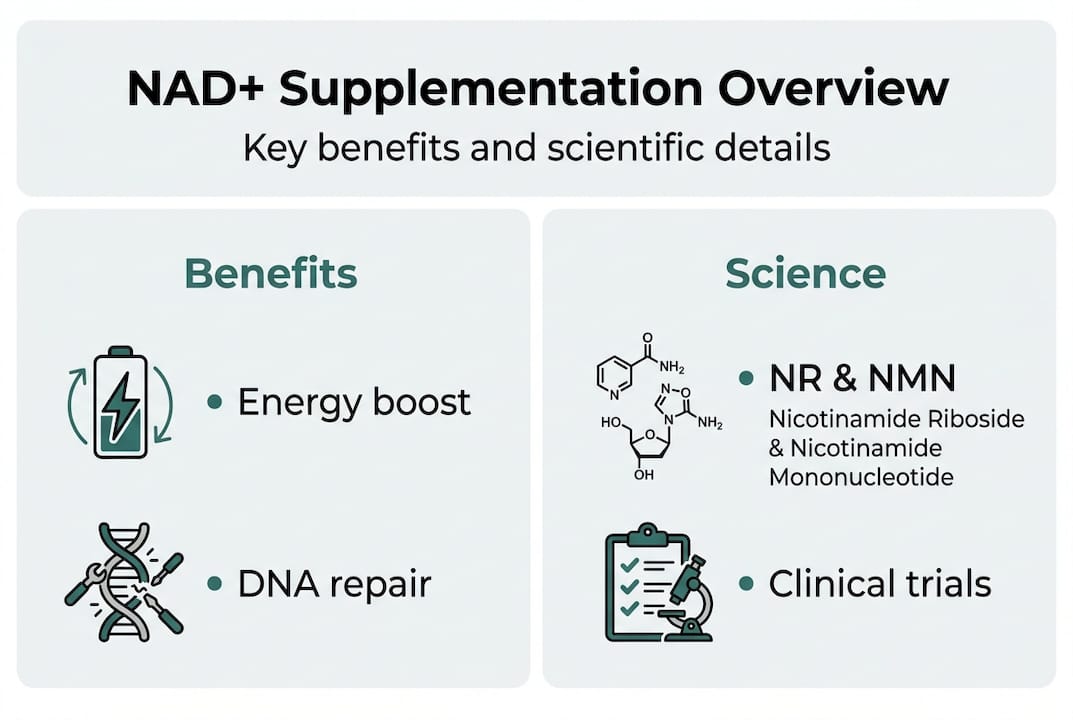 Infographic of NAD+ supplementation science and benefits