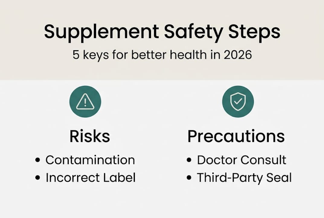 Infographic on supplement safety risks and precautions