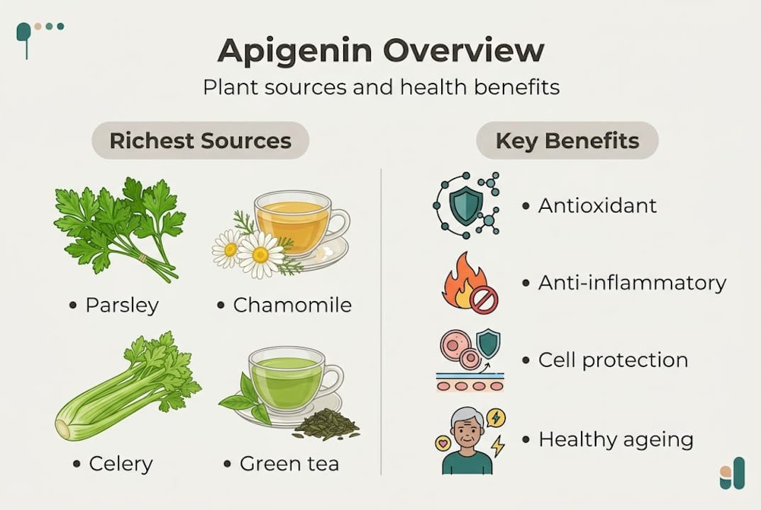 Infographic: apigenin sources and health benefits