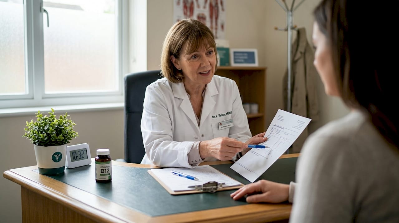 Doctor and patient discuss vitamin B12 results