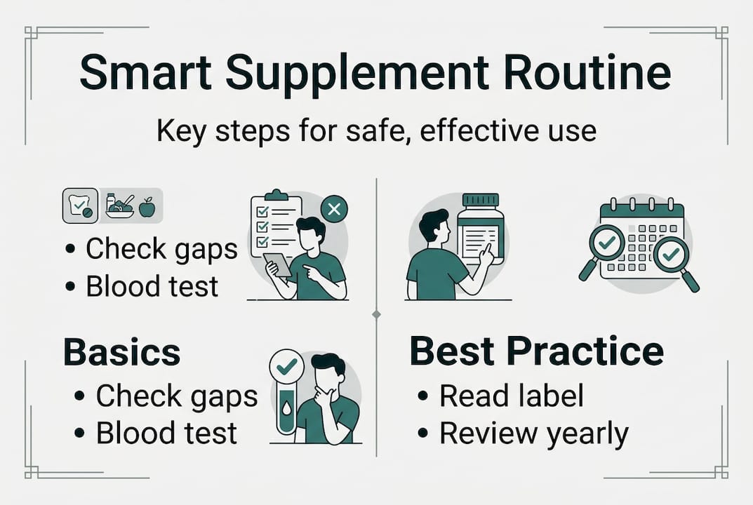 Infographic showing smart supplement routine steps