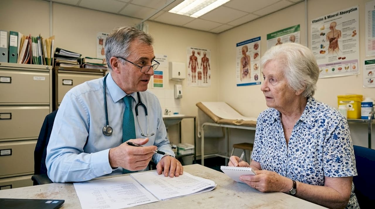 Doctor discussing supplement options with older woman