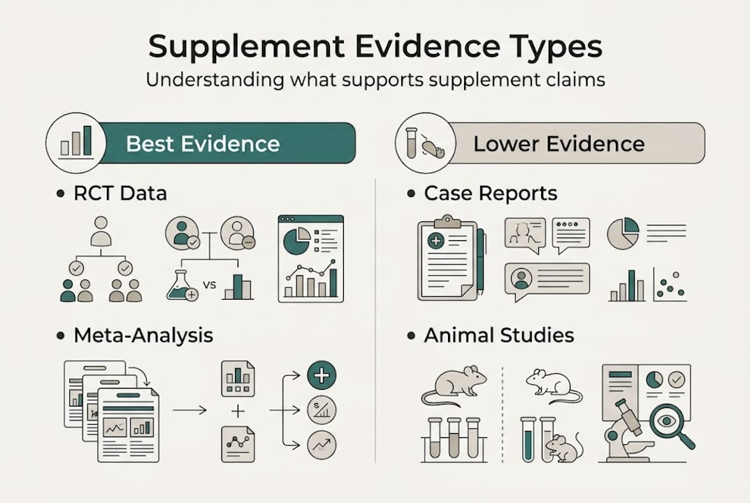 Infographic explaining supplement evidence types