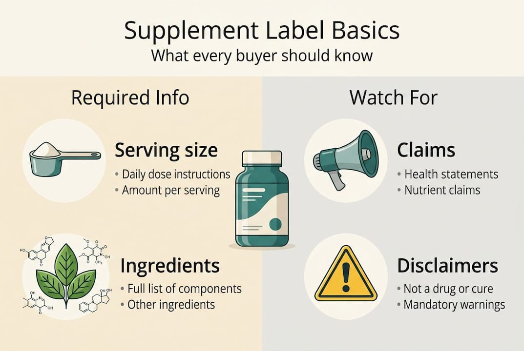 Infographic outlining supplement label basics