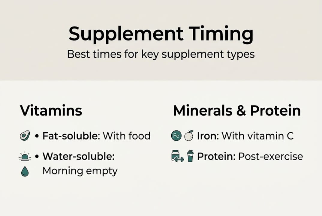 Infographic showing supplement timing by type