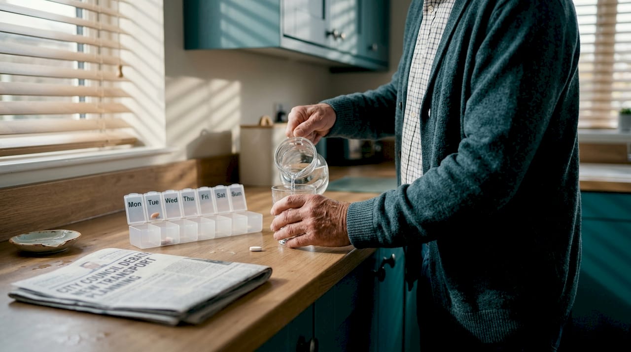 Senior man preparing to take supplement dose