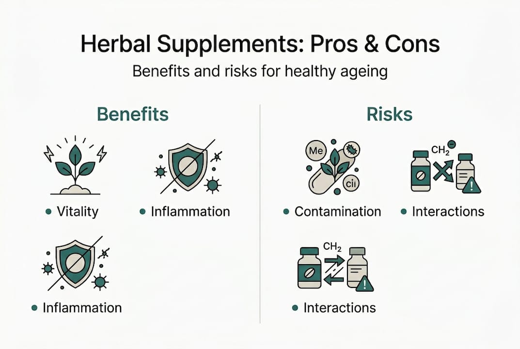 Infographic with herbal benefits and risks overview
