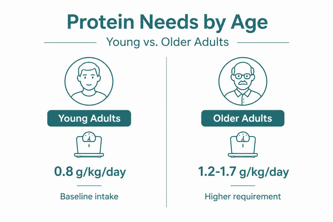 Infographic comparing protein needs by age group