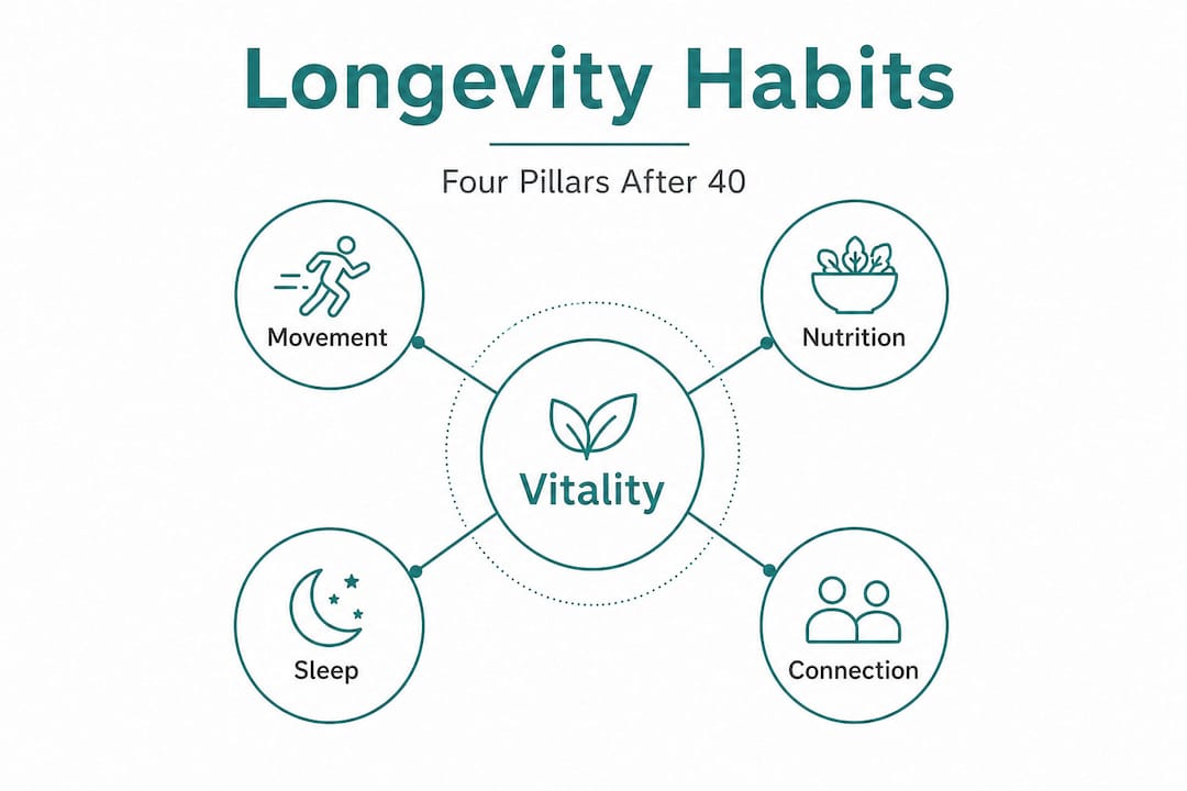 Infographic highlighting four core longevity habits