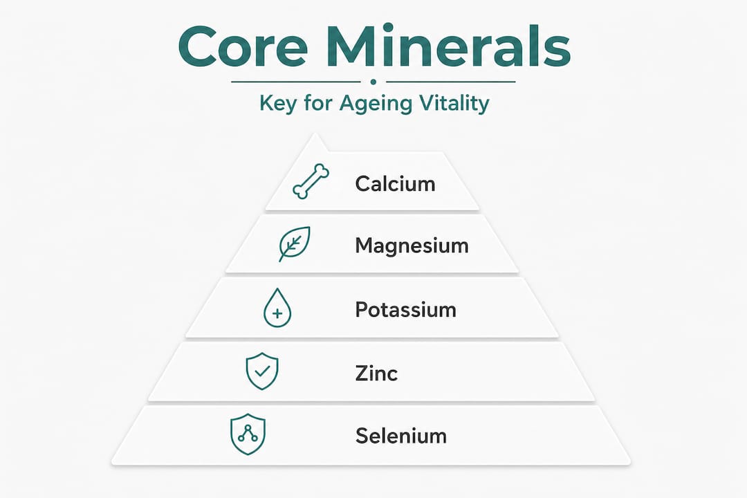 Hierarchy pyramid of main minerals for ageing