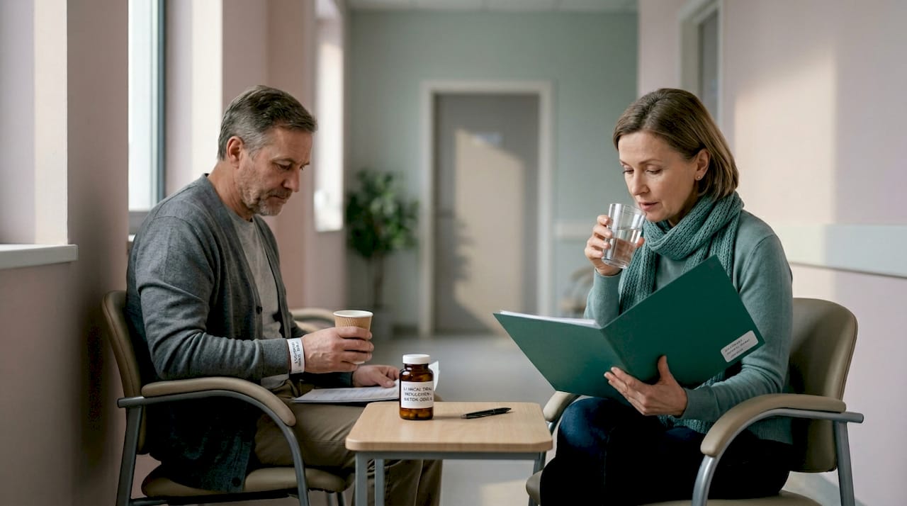 Clinical trial participants reviewing paperwork