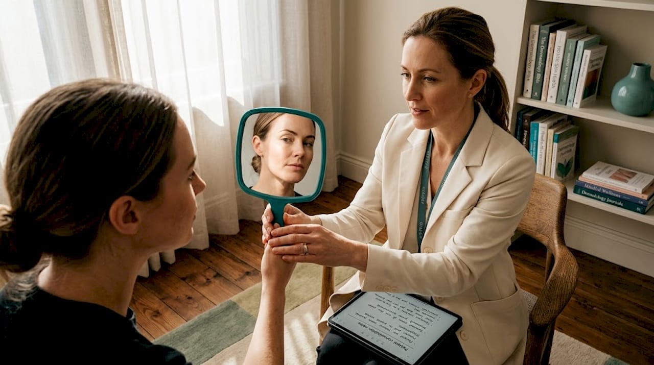 Dermatologist and patient discuss skin hydration