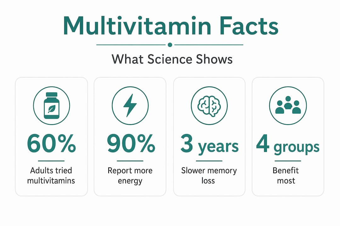 Infographic showing key multivitamin evidence stats