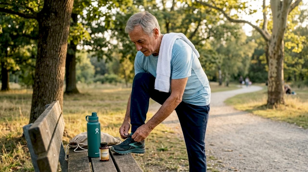 Older man prepares for resistance training