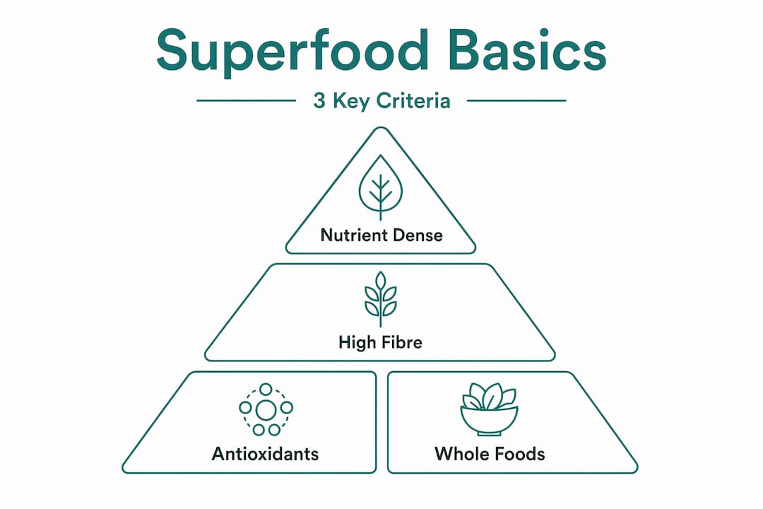 Hierarchy pyramid infographic of superfood criteria