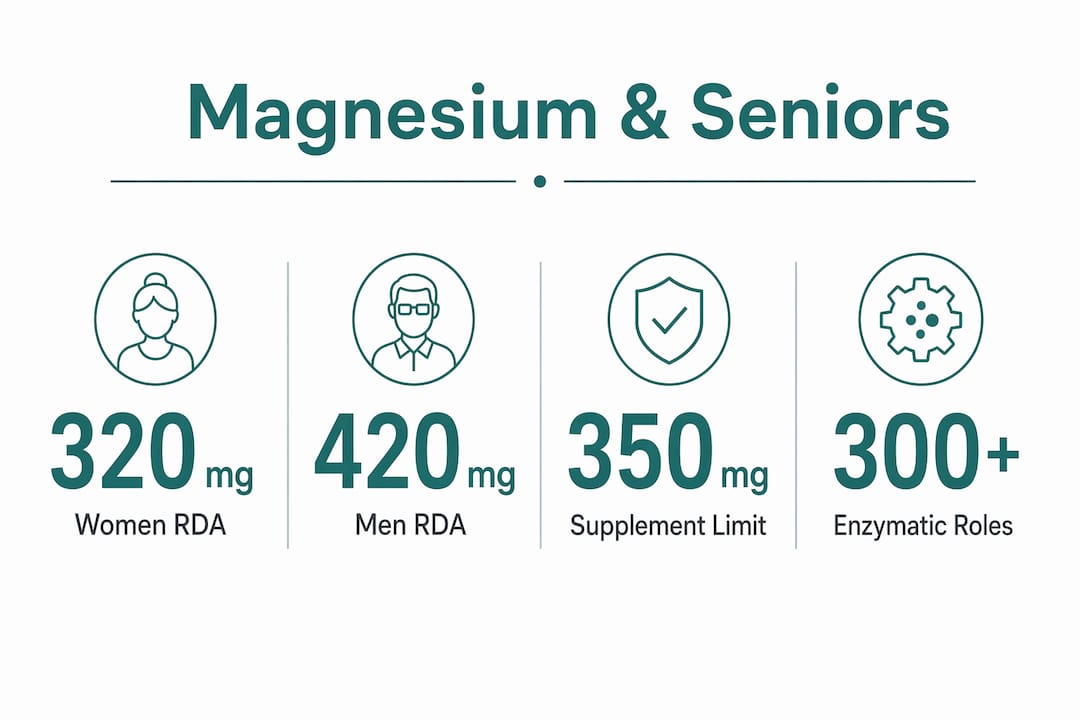 Infographic with magnesium intake stats for seniors