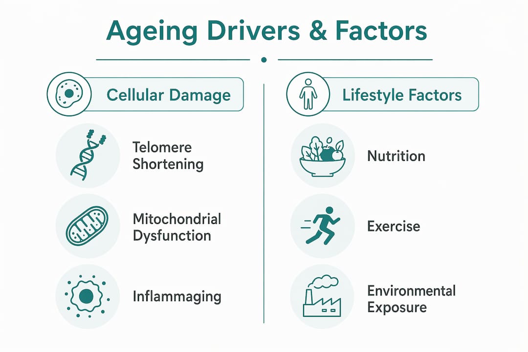 Infographic showing cellular and lifestyle ageing factors