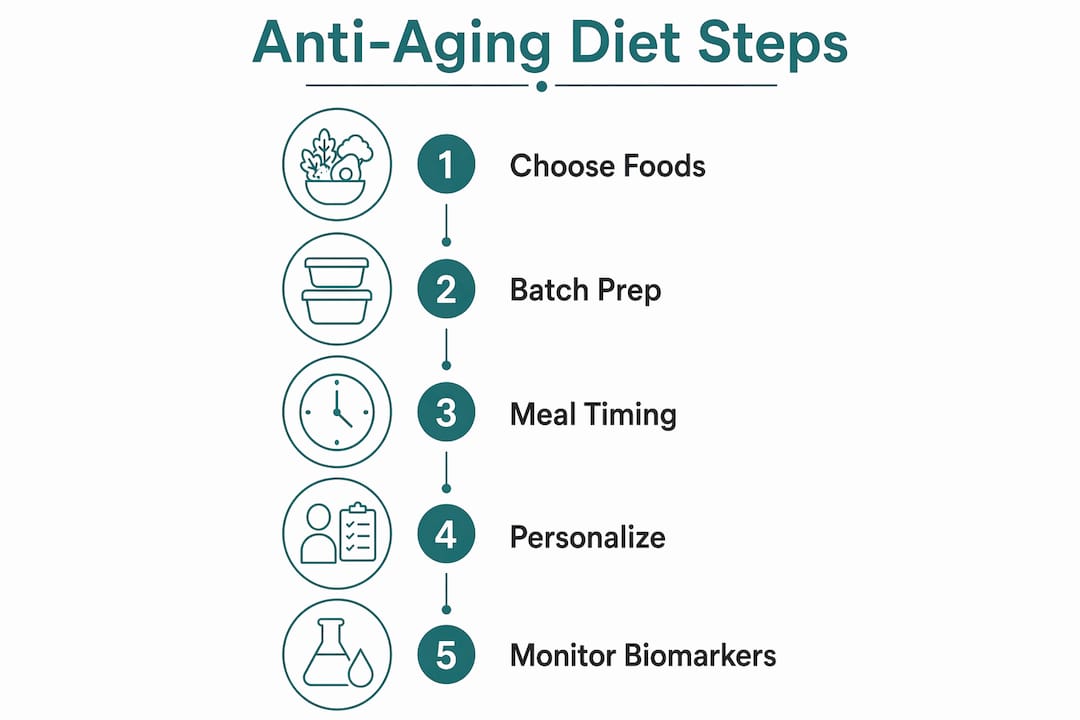 Infographic showing anti-aging diet workflow steps