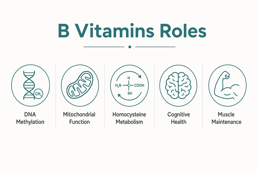 Infographic showing B vitamins roles in aging