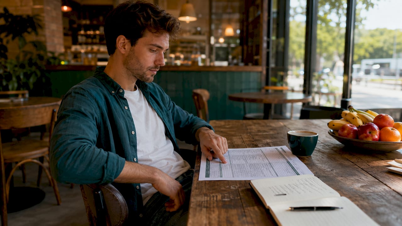 Man examining supplement label detail sheet