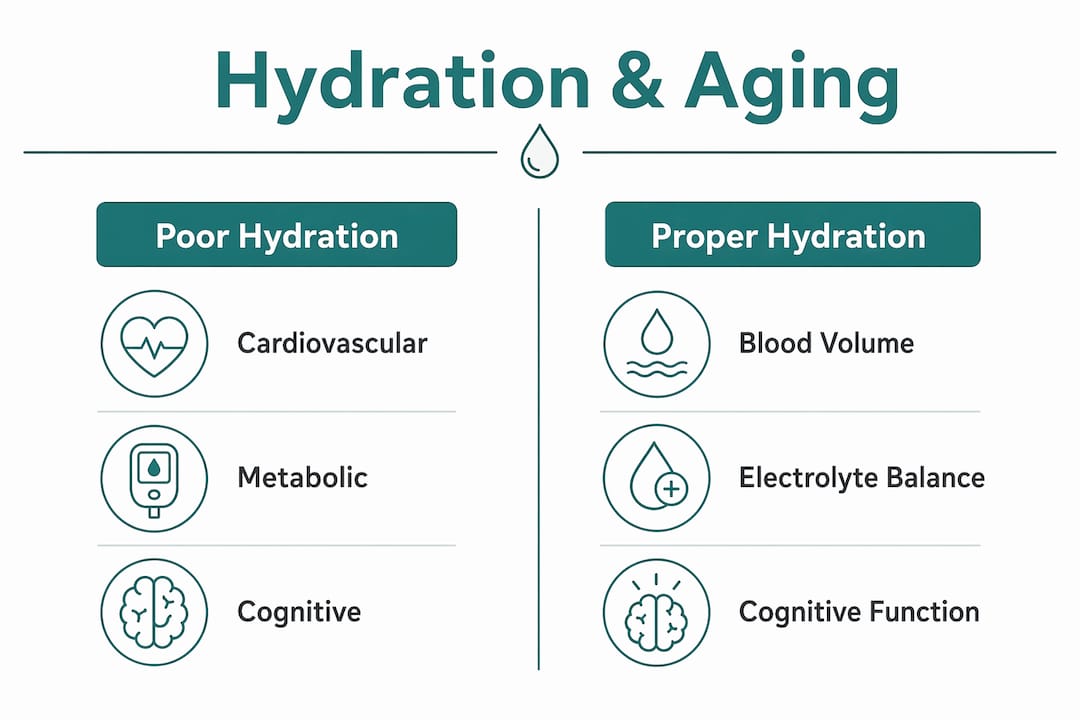 Infographic comparing hydration effects on aging