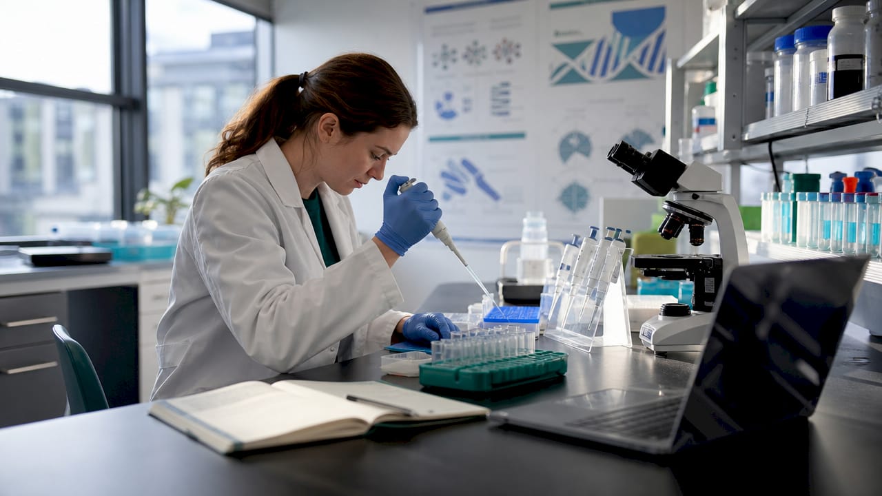 Researcher working on DNA samples in lab