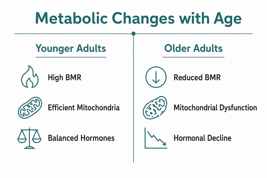 Infographic comparing younger and older adult metabolism