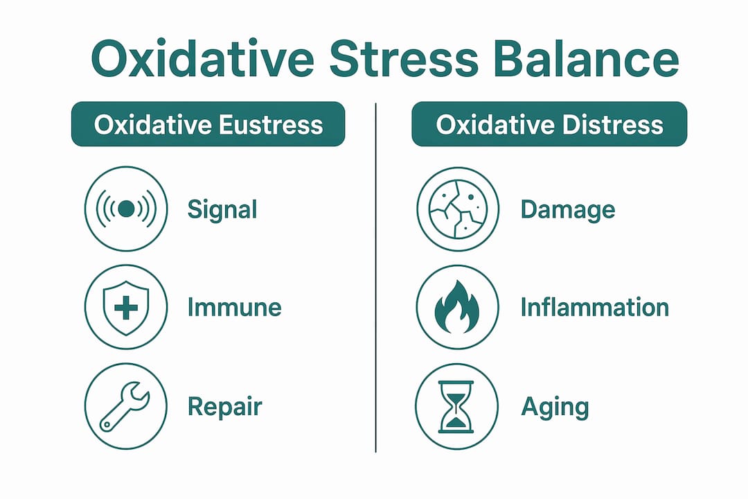 Infographic comparing oxidative eustress and distress