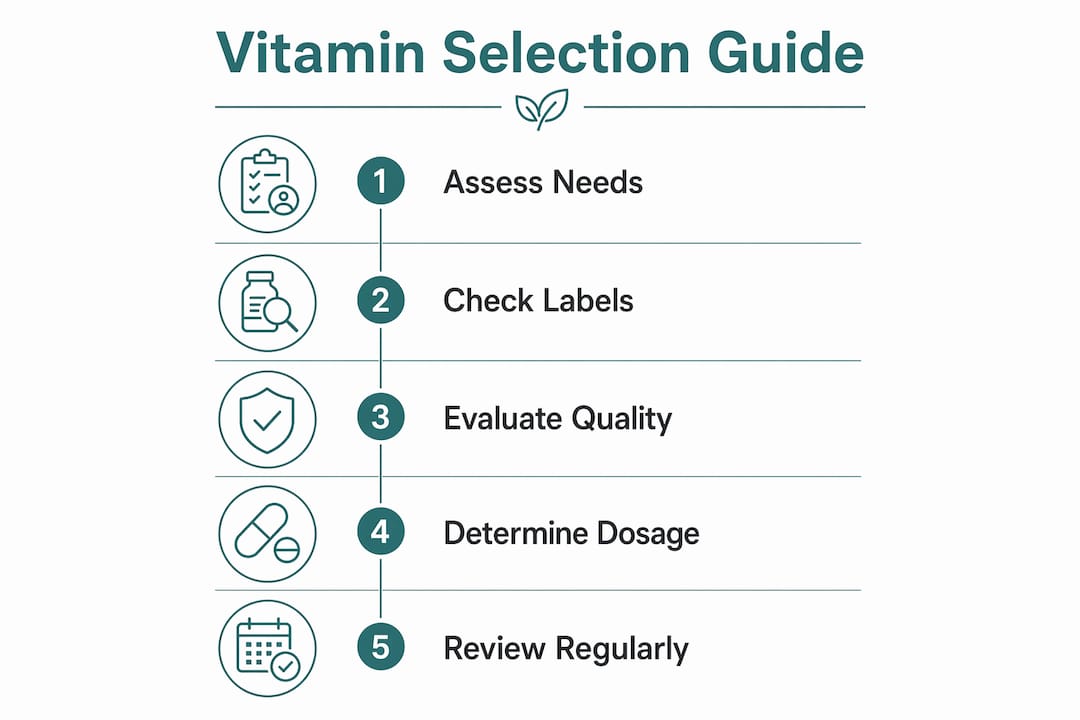 Infographic showing steps to select vitamins