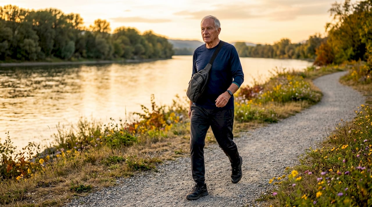 Elderly man walking outdoors for exercise