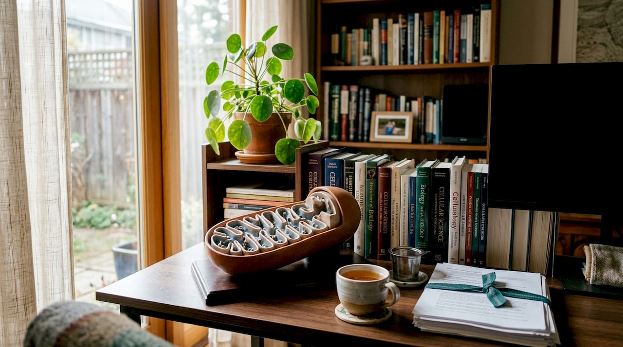 Mitochondria model on researcher desk