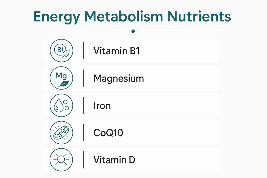 Infographic showing critical nutrients for energy metabolism