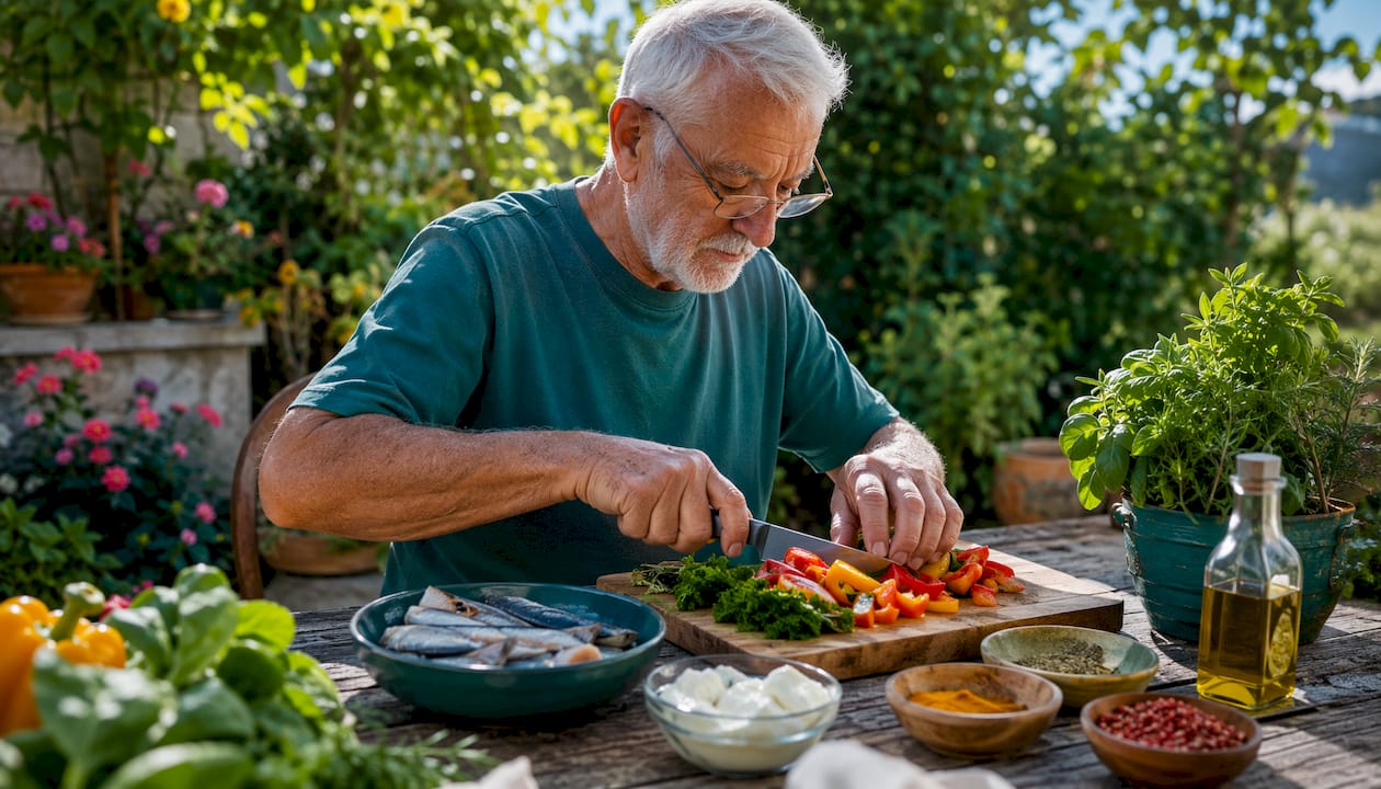 Senior man preparing healthy meal