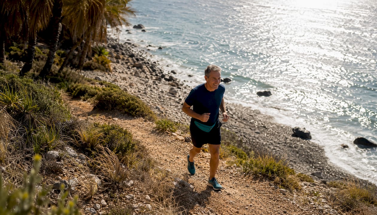 Older man walking for immune health outdoors