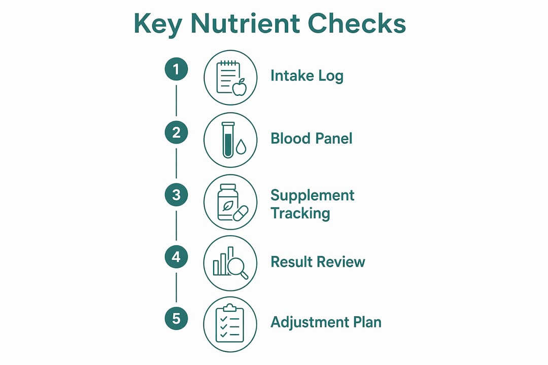 Infographic showing five steps for nutrient monitoring after 40