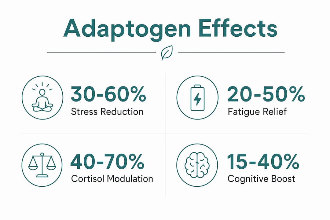 Infographic showing adaptogen benefits with key statistics