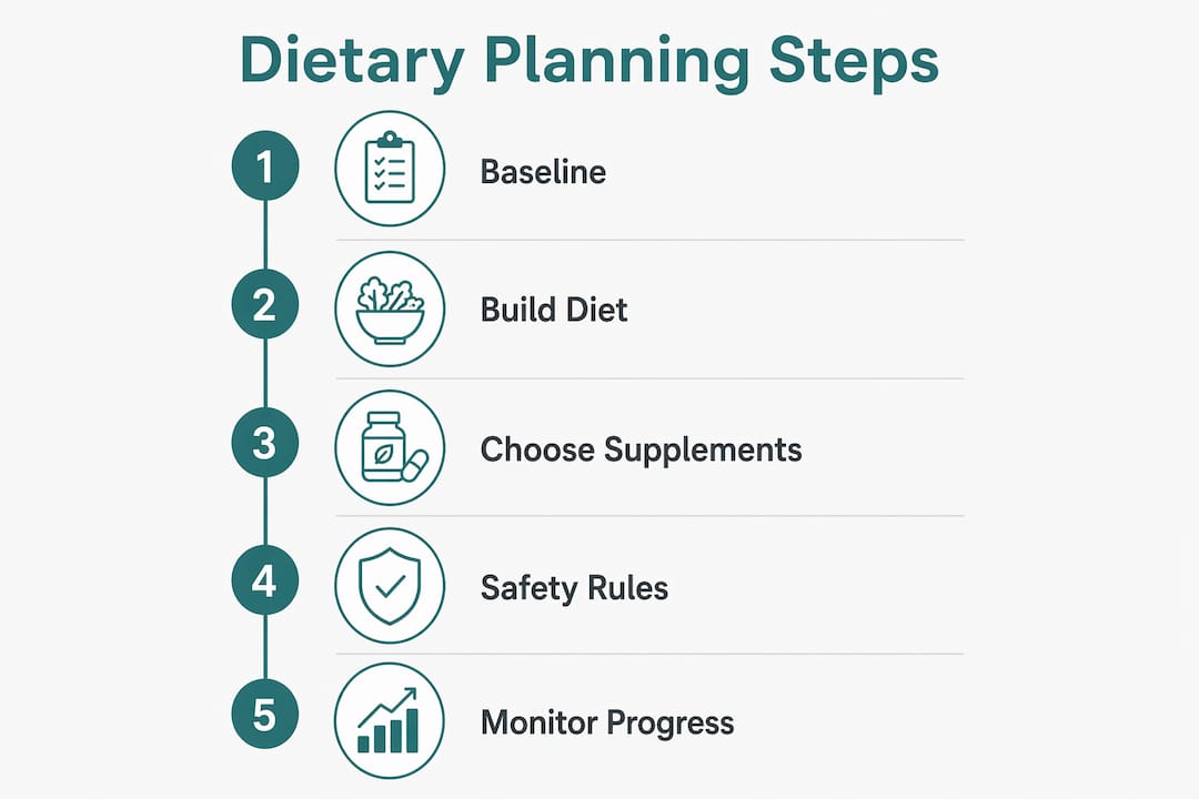 Infographic showing dietary planning steps for seniors