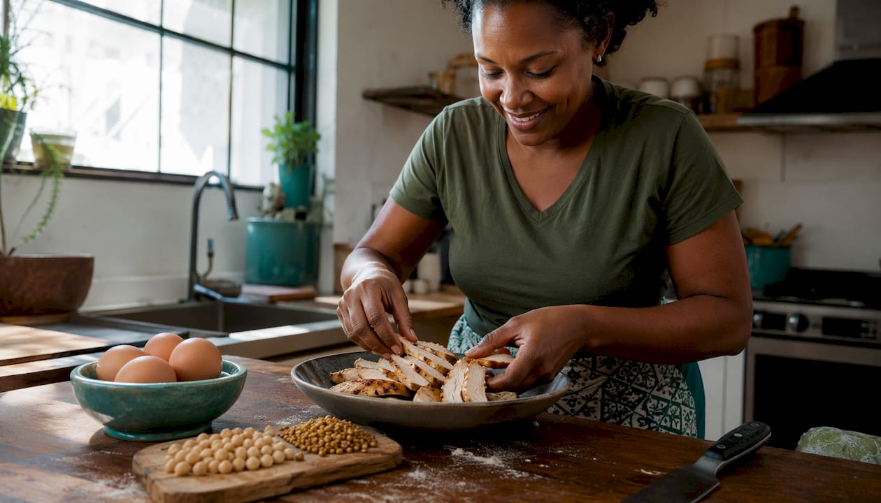 Home cook preparing cysteine-rich foods on counter